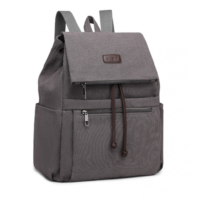Canvas Clamshell Drawstring School Backpack – Grey