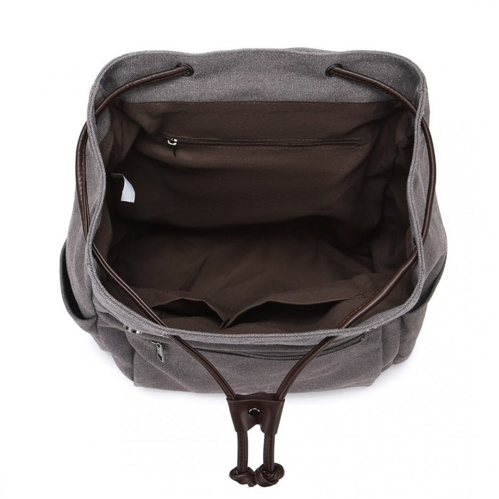 Canvas Clamshell Drawstring School Backpack – Grey