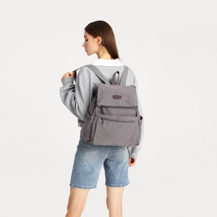 Canvas Clamshell Drawstring School Backpack – Grey