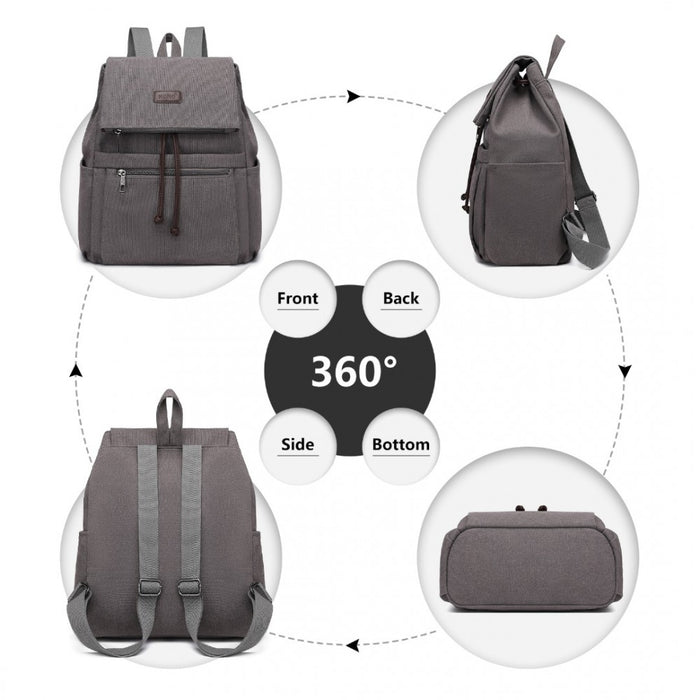 Canvas Clamshell Drawstring School Backpack – Grey