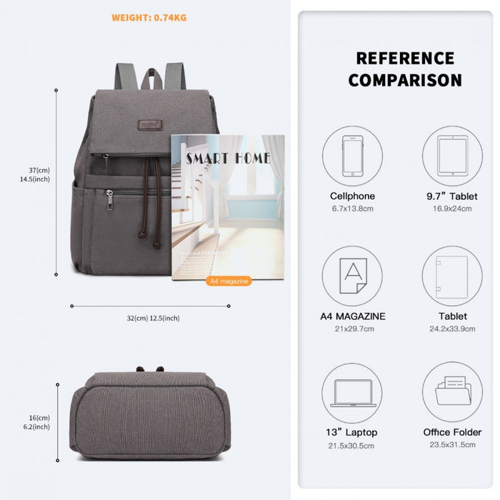 Canvas Clamshell Drawstring School Backpack – Grey