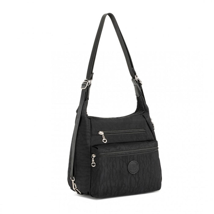 Three Way Casual Shoulder Bag with Double Zippers – Black