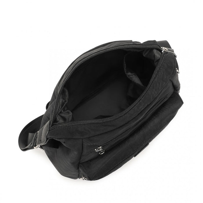 Three Way Casual Shoulder Bag with Double Zippers – Black