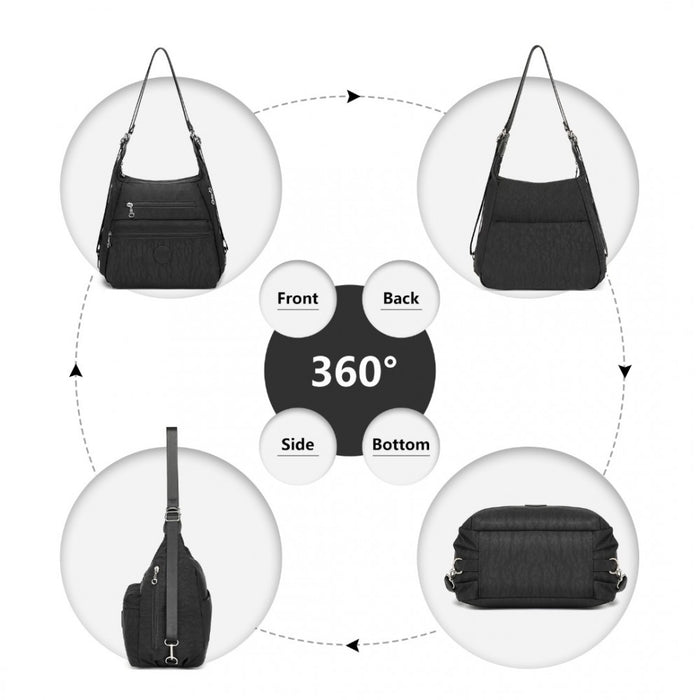 Three Way Casual Shoulder Bag with Double Zippers – Black
