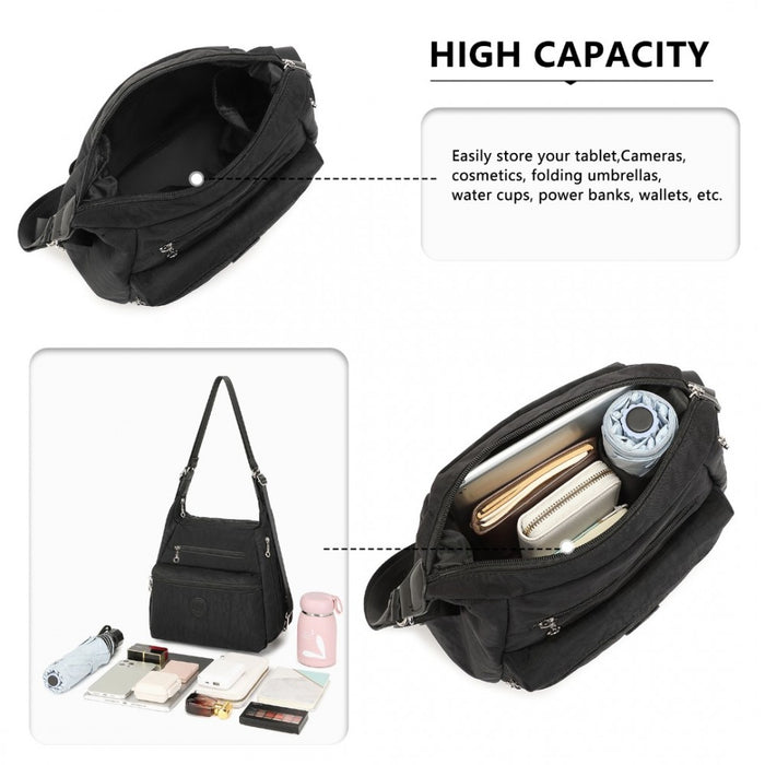 Three Way Casual Shoulder Bag with Double Zippers – Black