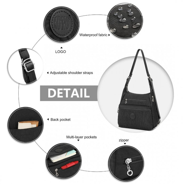 Three Way Casual Shoulder Bag with Double Zippers – Black
