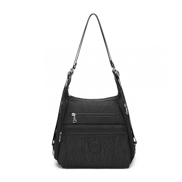 Three Way Casual Shoulder Bag with Double Zippers – Black