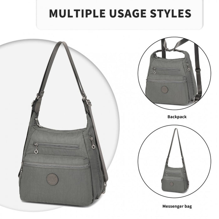 Three Way Casual Shoulder Bag with Double Zippers – Grey
