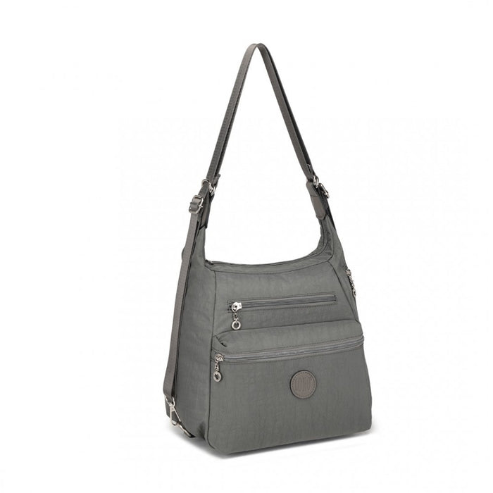 Three Way Casual Shoulder Bag with Double Zippers – Grey