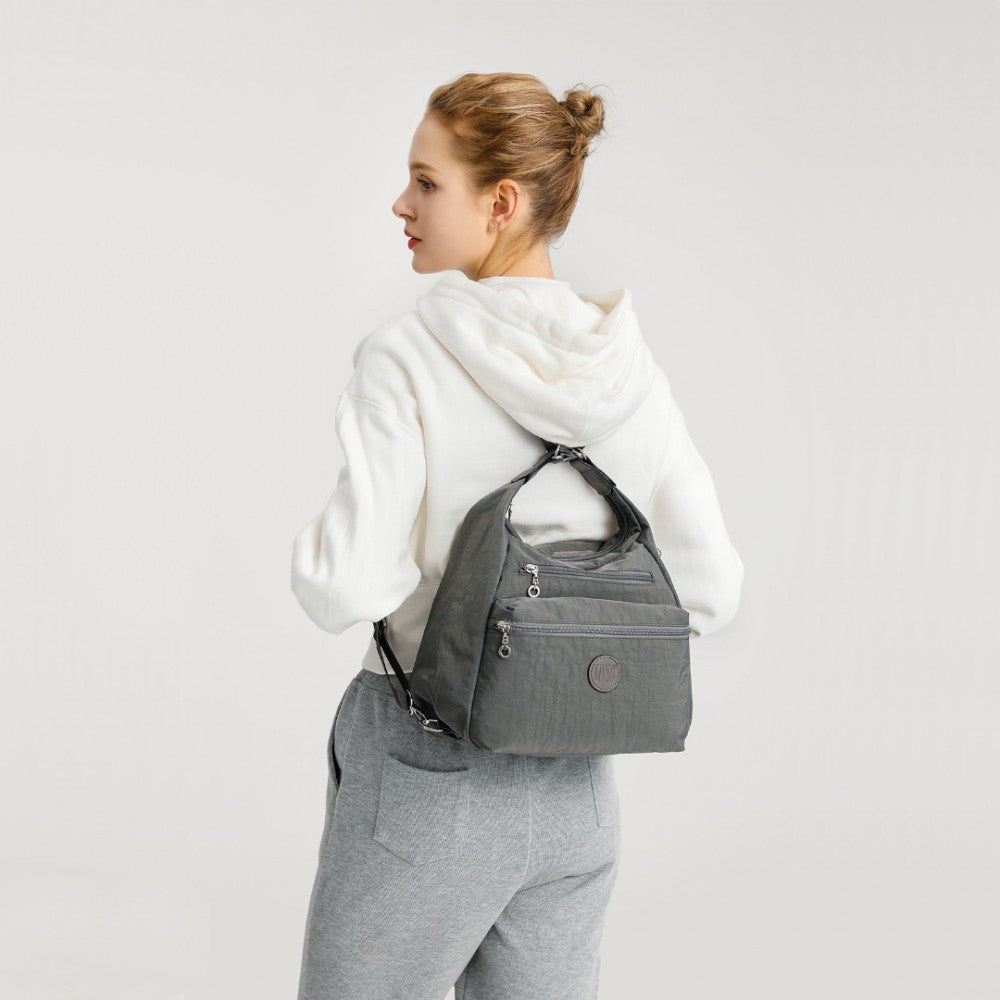 Three Way Casual Shoulder Bag with Double Zippers – Navy