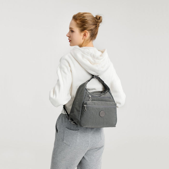 Three Way Casual Shoulder Bag with Double Zippers – Navy