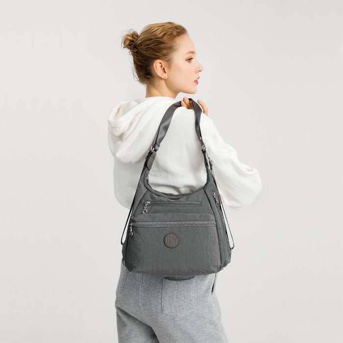 Three Way Casual Shoulder Bag with Double Zippers – Purple