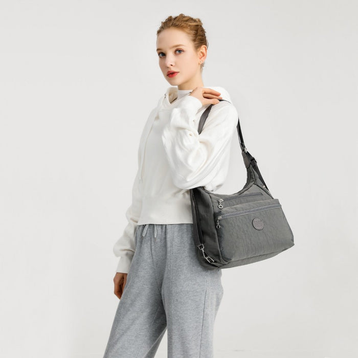 Three Way Casual Shoulder Bag with Double Zippers – Navy