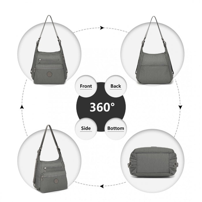 Three Way Casual Shoulder Bag with Double Zippers – Grey