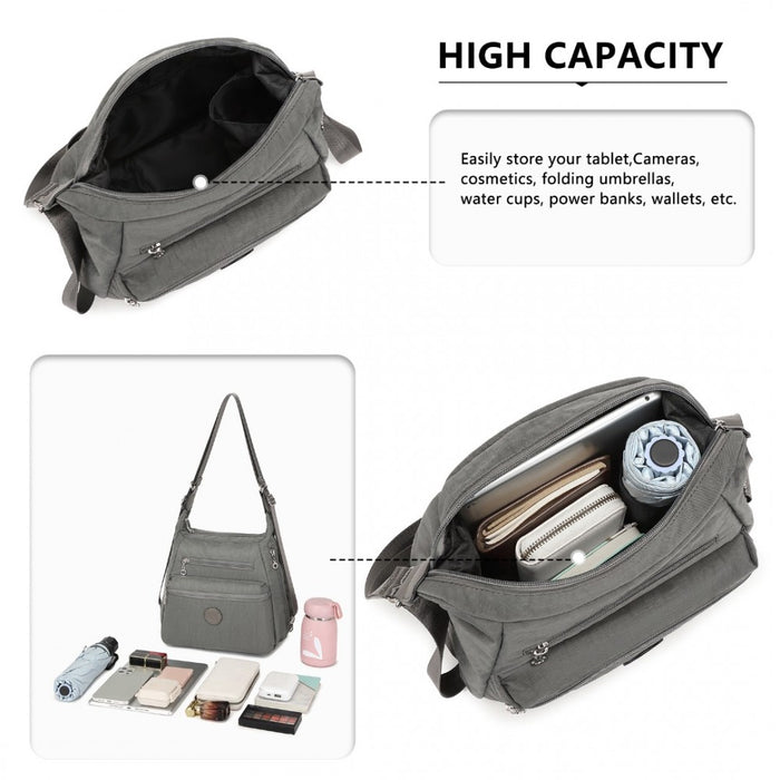 Three Way Casual Shoulder Bag with Double Zippers – Grey