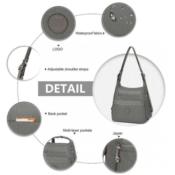 Three Way Casual Shoulder Bag with Double Zippers – Grey