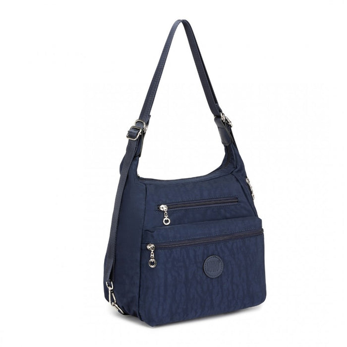 Three Way Casual Shoulder Bag with Double Zippers – Navy