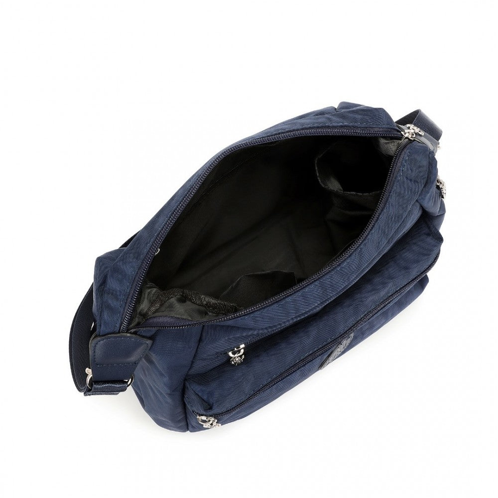 Three Way Casual Shoulder Bag with Double Zippers – Navy