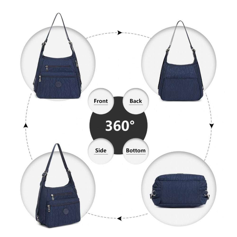 Three Way Casual Shoulder Bag with Double Zippers – Navy