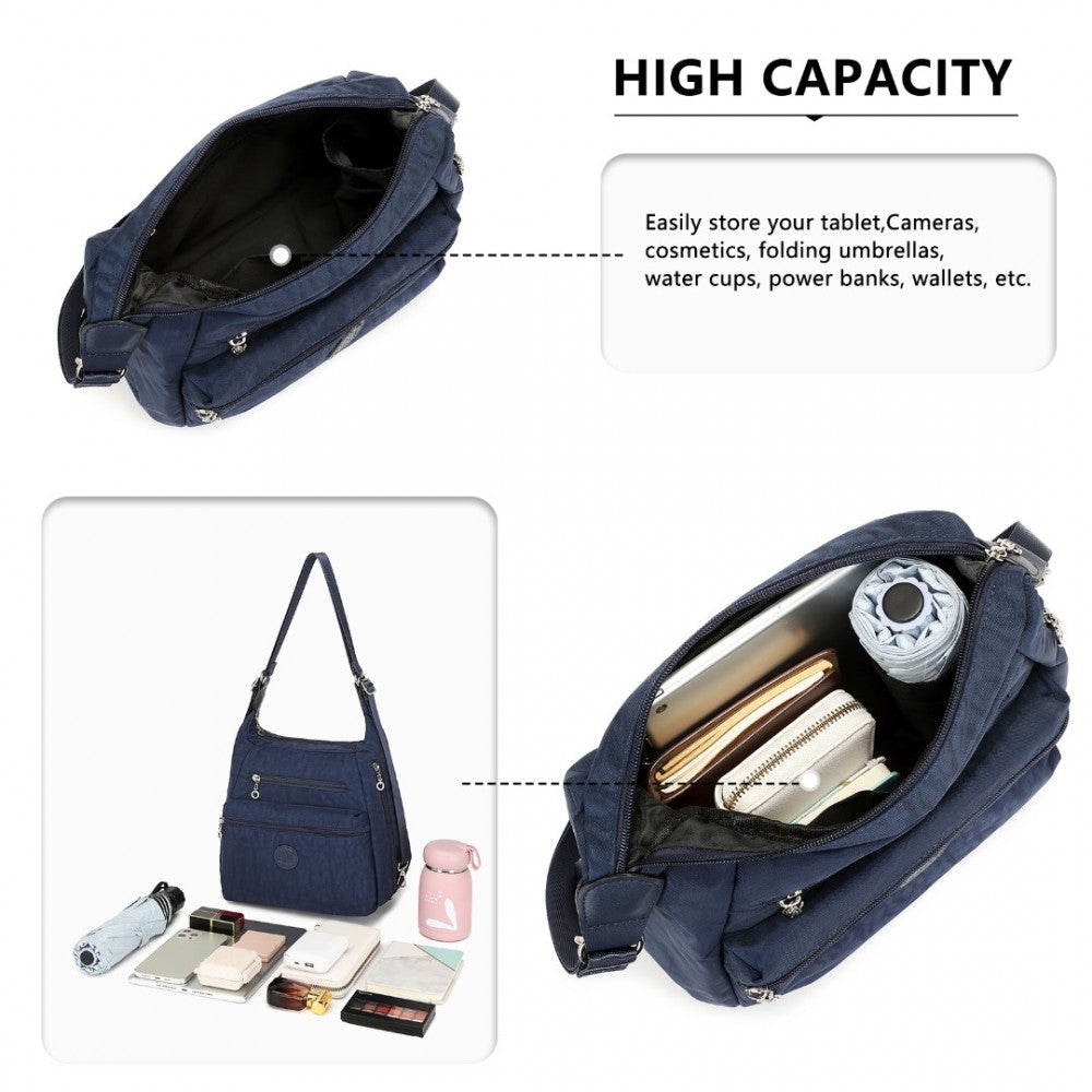 Three Way Casual Shoulder Bag with Double Zippers – Navy