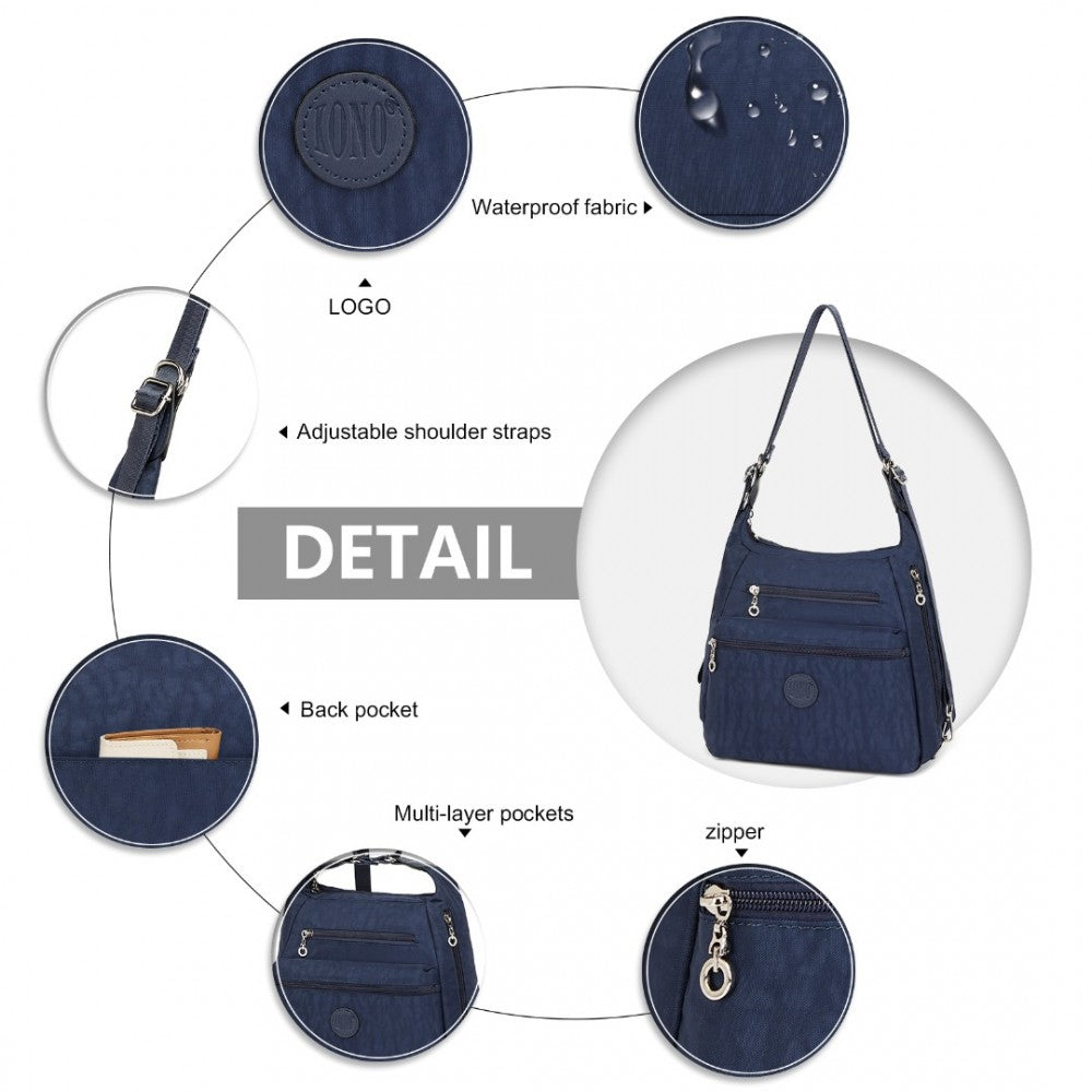 Three Way Casual Shoulder Bag with Double Zippers – Navy