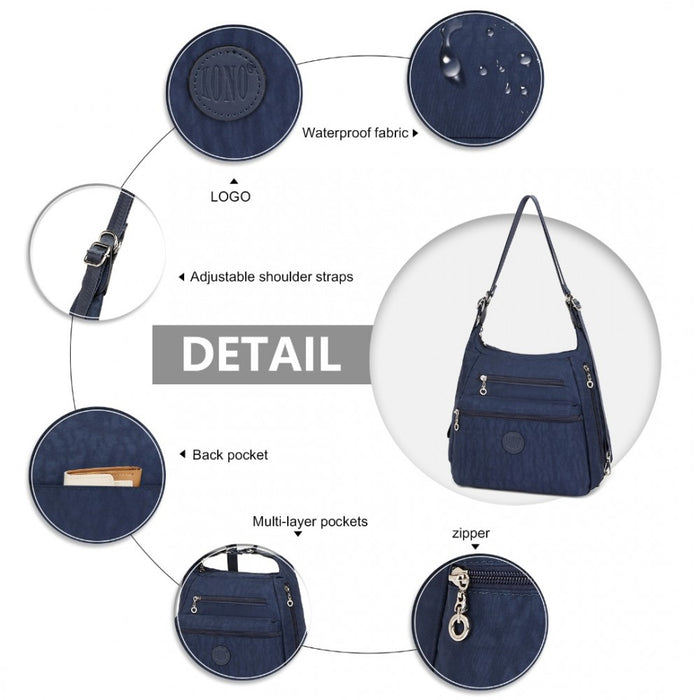 Three Way Casual Shoulder Bag with Double Zippers – Navy