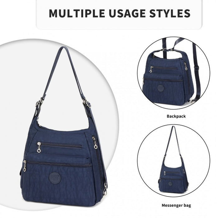 Three Way Casual Shoulder Bag with Double Zippers – Navy
