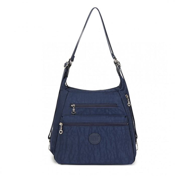 Three Way Casual Shoulder Bag with Double Zippers – Navy