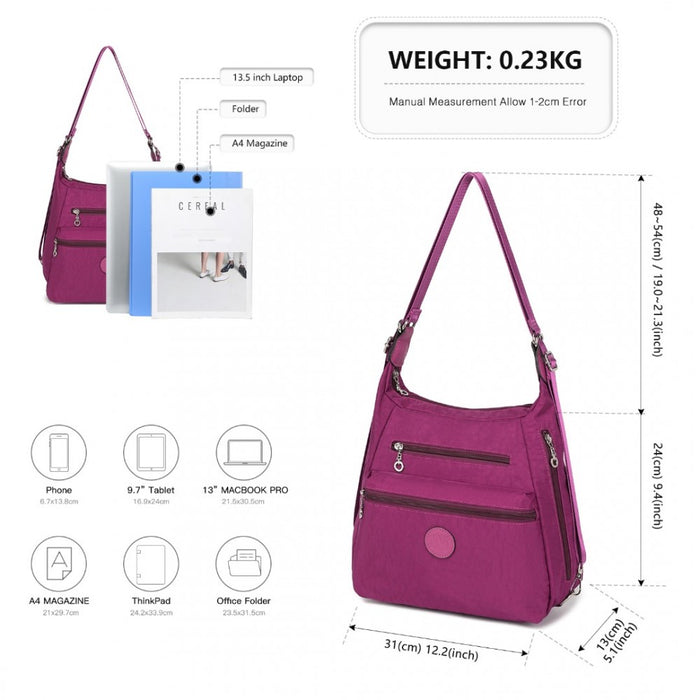 Three Way Casual Shoulder Bag with Double Zippers – Purple