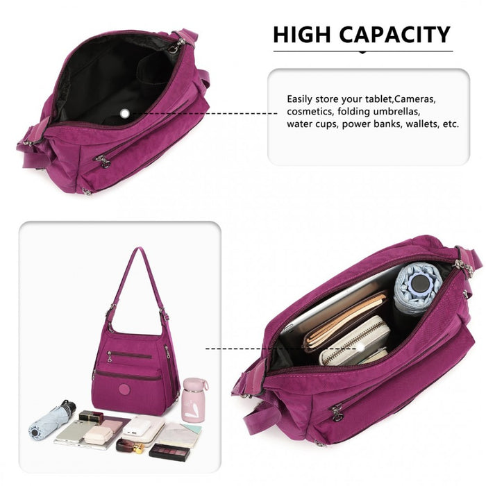 Three Way Casual Shoulder Bag with Double Zippers – Purple