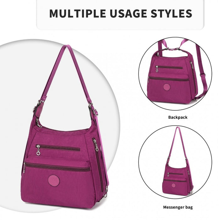 Three Way Casual Shoulder Bag with Double Zippers – Purple