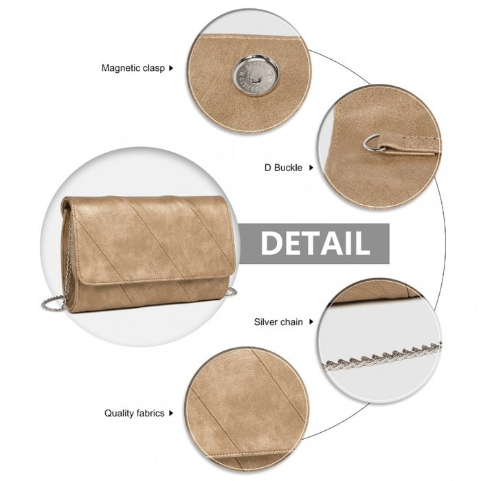 Twill Clutch PU Leather Chain Evening Bag – Gold