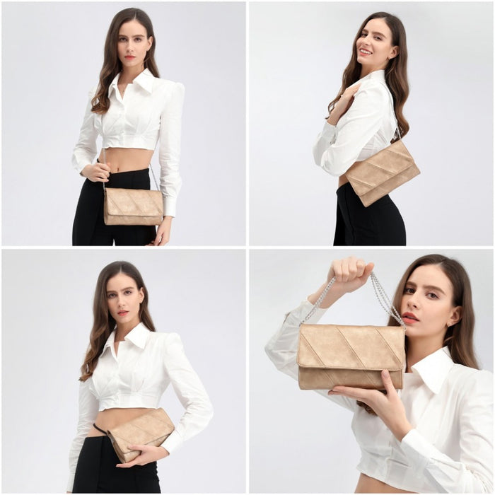Twill Clutch PU Leather Chain Evening Bag – Gold