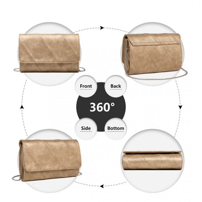 Twill Clutch PU Leather Chain Evening Bag – Gold