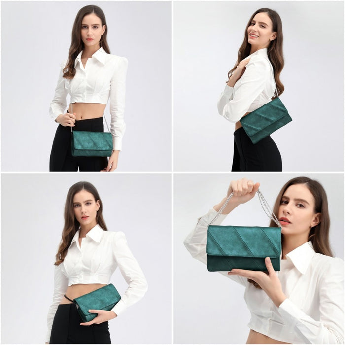 Twill Clutch PU Leather Chain Evening Bag – Green