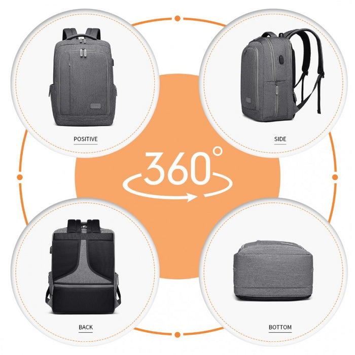 Multi-Compartment Backpack with USB Port – Grey