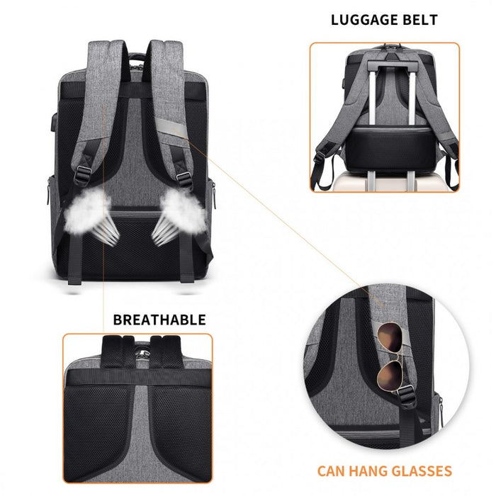Multi-Compartment Backpack with USB Port – Grey