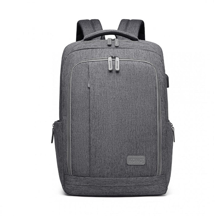 Multi-Compartment Backpack with USB Port – Grey