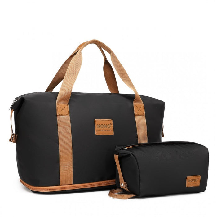 2-Piece Expandable Waterproof Travel Duffel Bag Set – Black and Brown