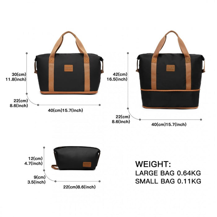 2-Piece Expandable Waterproof Travel Duffel Bag Set – Black and Brown