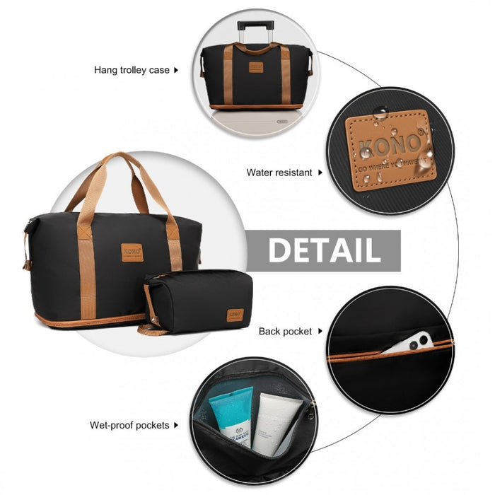 2-Piece Expandable Waterproof Travel Duffel Bag Set – Black and Brown