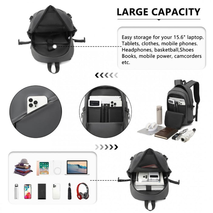 PVC Coated Water-Resistant Tech Backpack with USB Charging Port – Grey