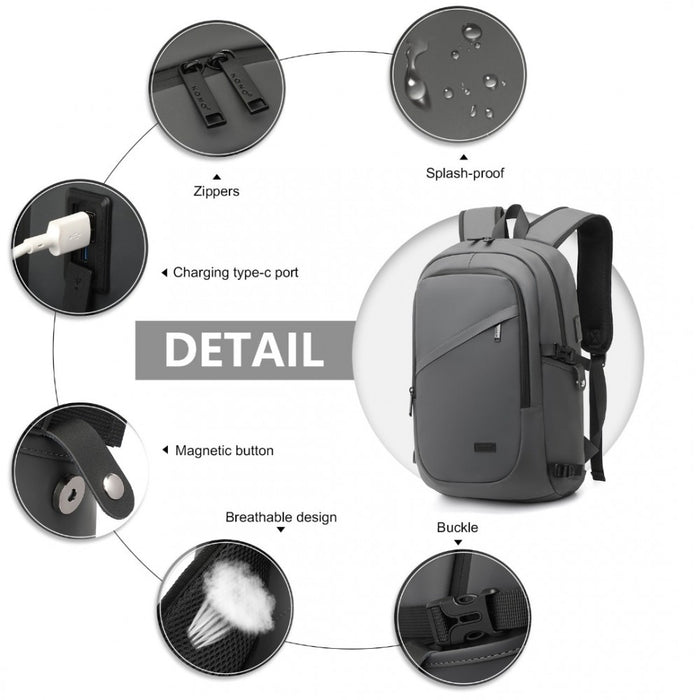 PVC Coated Water-Resistant Tech Backpack with USB Charging Port – Grey