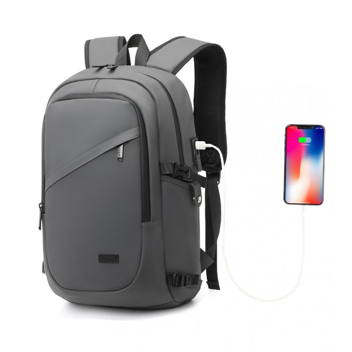 PVC Coated Water-Resistant Tech Backpack with USB Charging Port – Grey