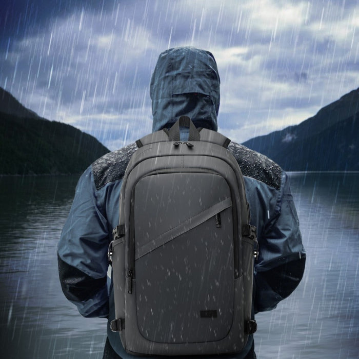 PVC Coated Water-Resistant Tech Backpack with USB Charging Port – Grey