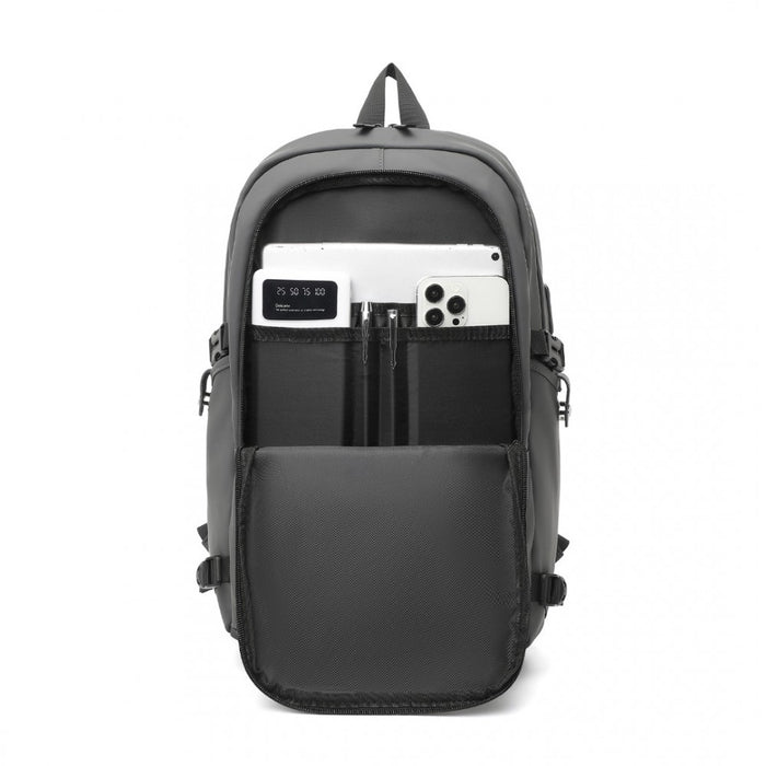 PVC Coated Water-Resistant Tech Backpack with USB Charging Port – Grey
