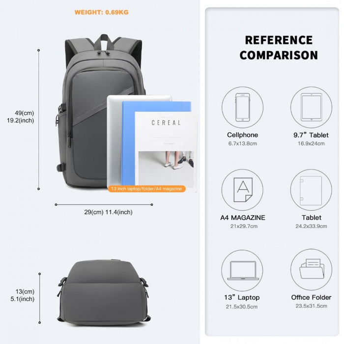 PVC Coated Water-Resistant Tech Backpack with USB Charging Port – Grey