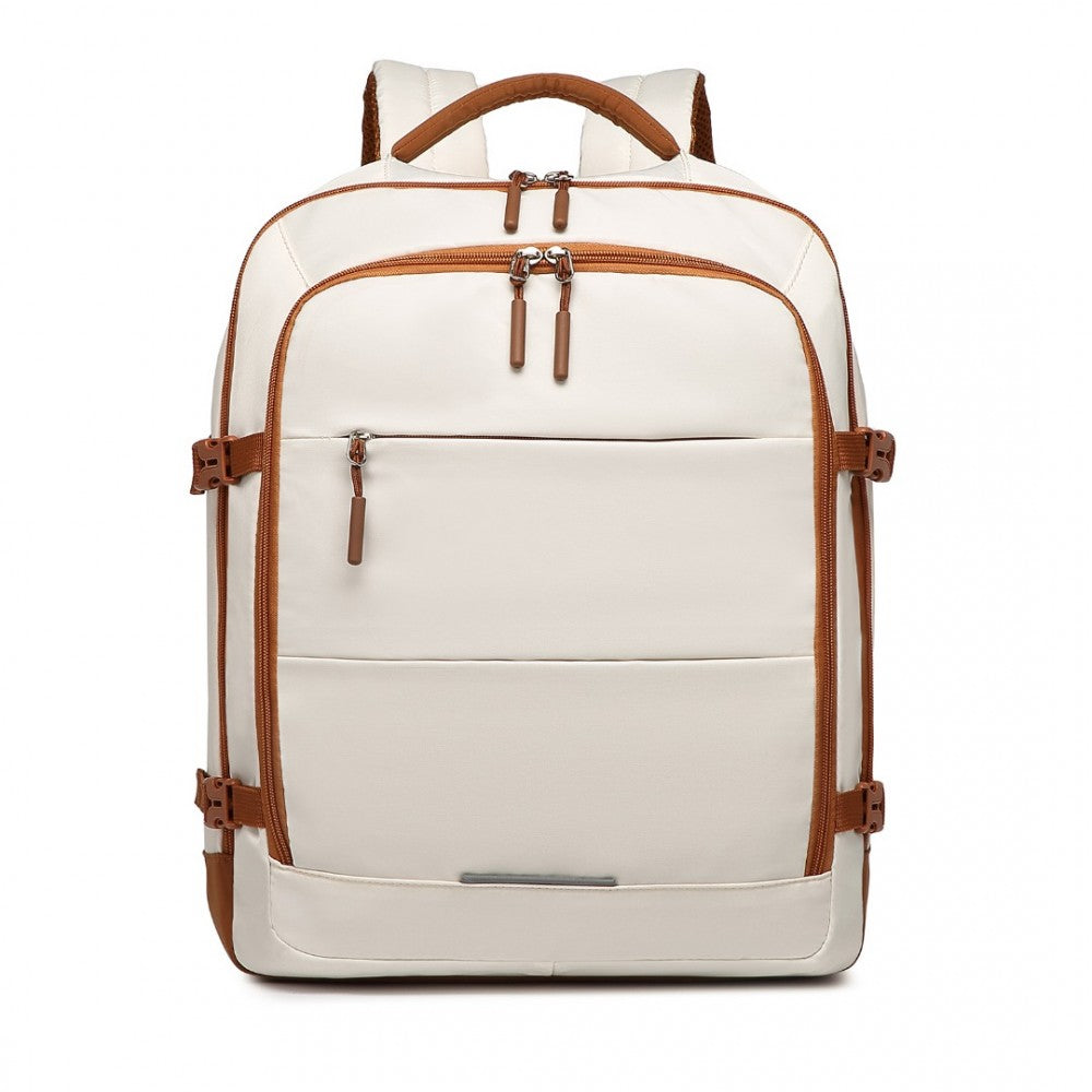 Carry-On Travel Backpack with Suitcase-Style Opening Multi-Level Cabin Bag – Beige and Brown