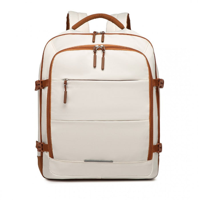 Carry-On Travel Backpack with Suitcase-Style Opening Multi-Level Cabin Bag – Beige and Brown
