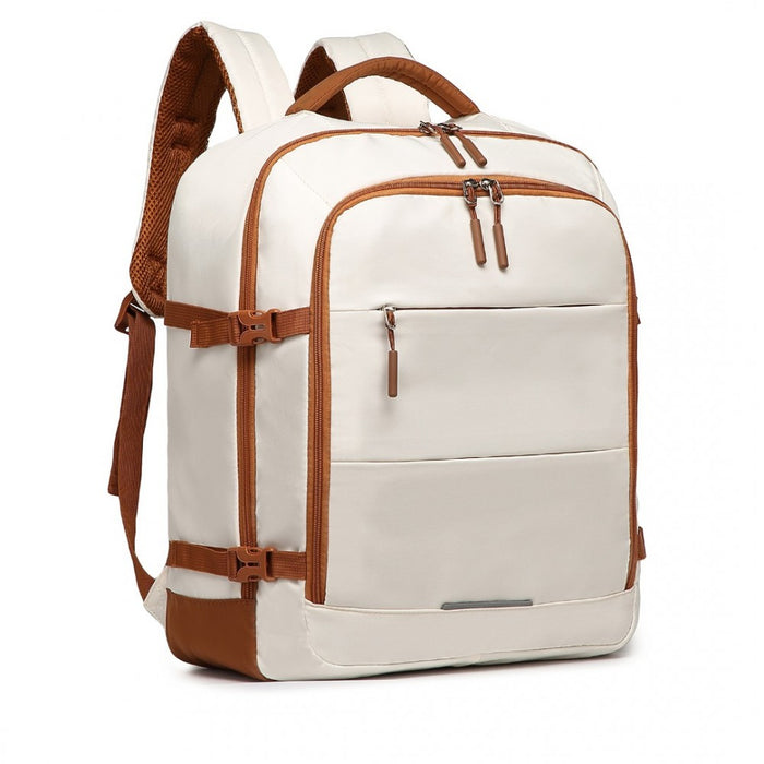 Carry-On Travel Backpack with Suitcase-Style Opening Multi-Level Cabin Bag – Beige and Brown